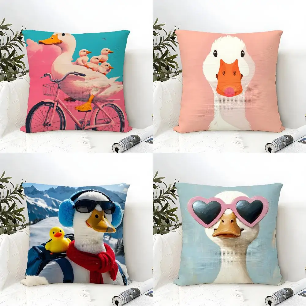 Funny And Cheerful Duck Pattern Pillow Case Cotton Linen Fabric Square Zipper Pillowcase Home Decorative Living Room