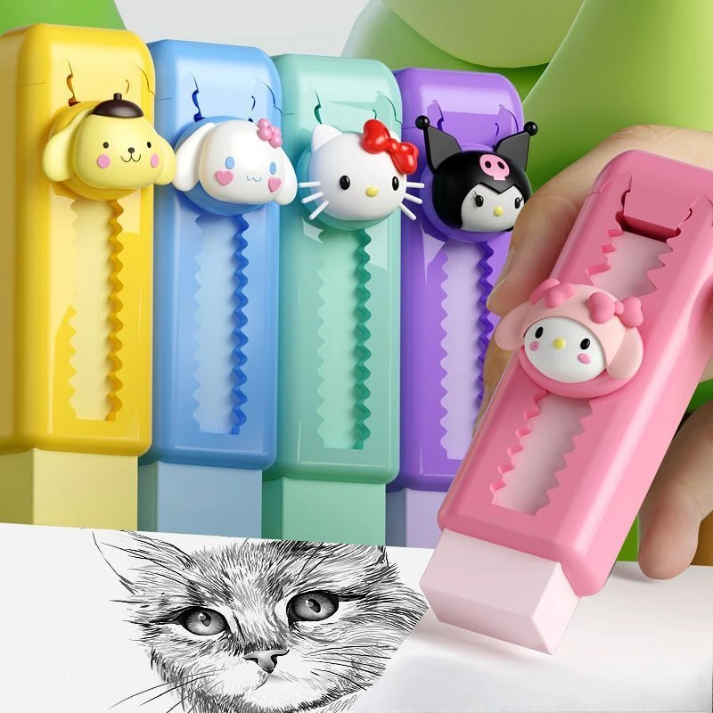 Sanrio Hello Kitty Kuromi Cinnamoroll Anime Cartoon Cute Push-Pull Retractable Seamless Eraser Student Stationery Wholesale