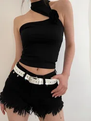 White Y2K Belt Female Rhinestone Pink Lovely New Millennium Spice Girl Belt Tie-In Korean Version Decoration Trend