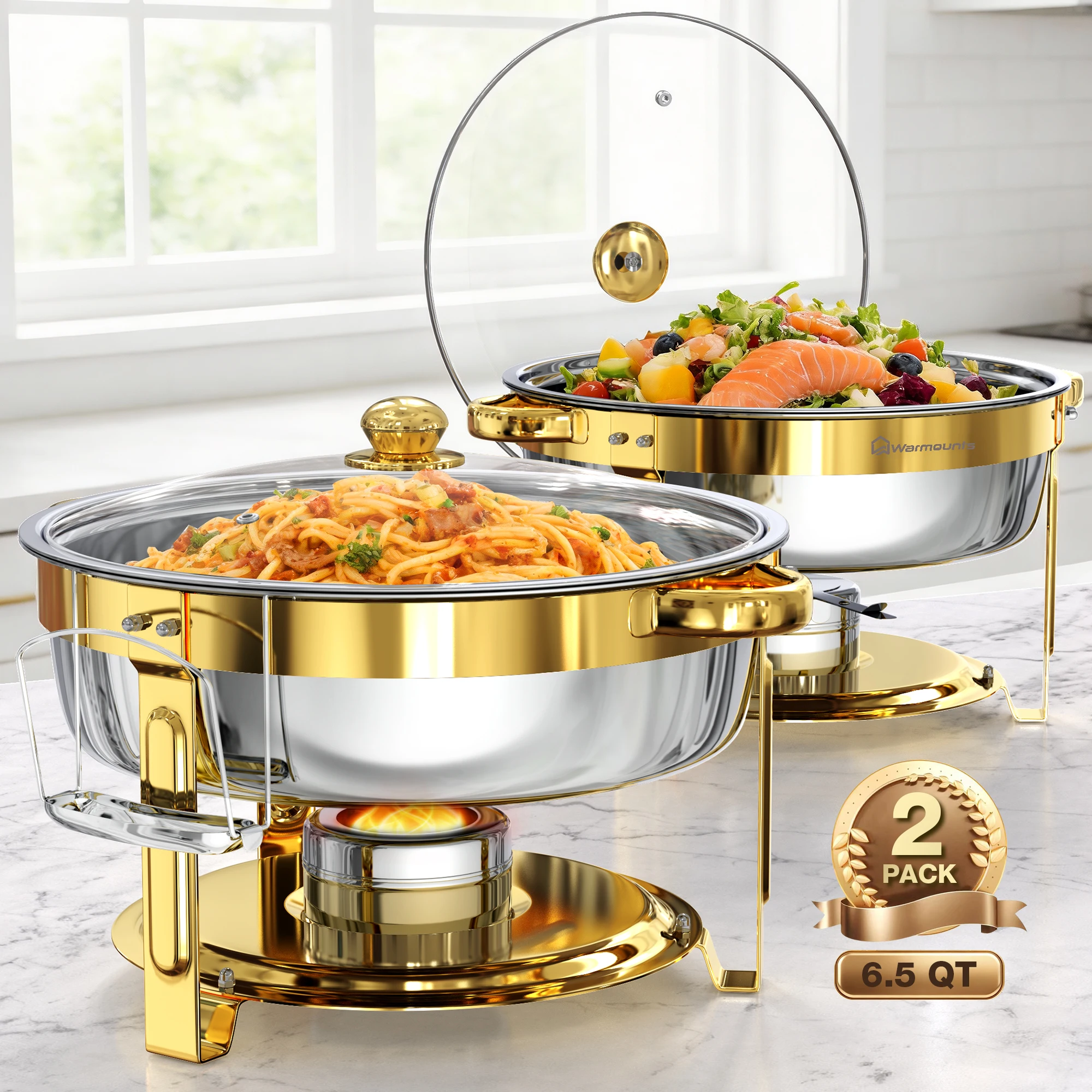 6,5QT Ronde Chafing Dish Buffetset, Chafing Dishes voor Buffet, RVS Buffet Warmhouders Sets voor Feesten en Diners - afbeelding 1