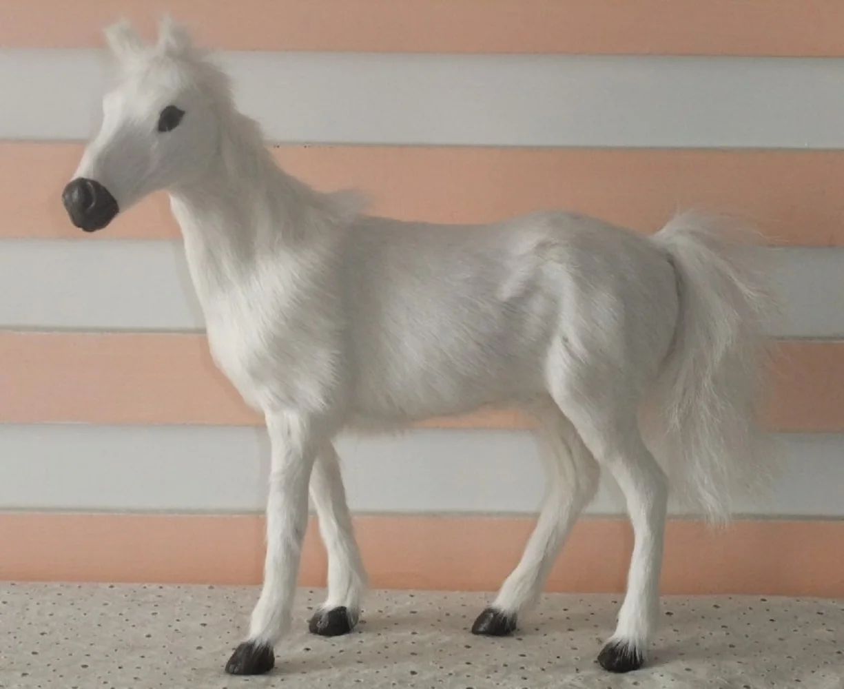 

new simulation white horse toy fur& horse model horse animal doll gift about 28x25cm