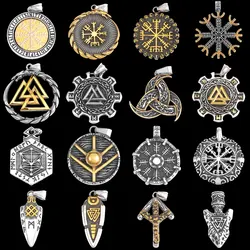 Vikings Odin Rune Necklace Various Men's Nordic Vegvisir Valknut Amulet Pendant Stainless Steel Punk Fashion Jewelry Wholesale