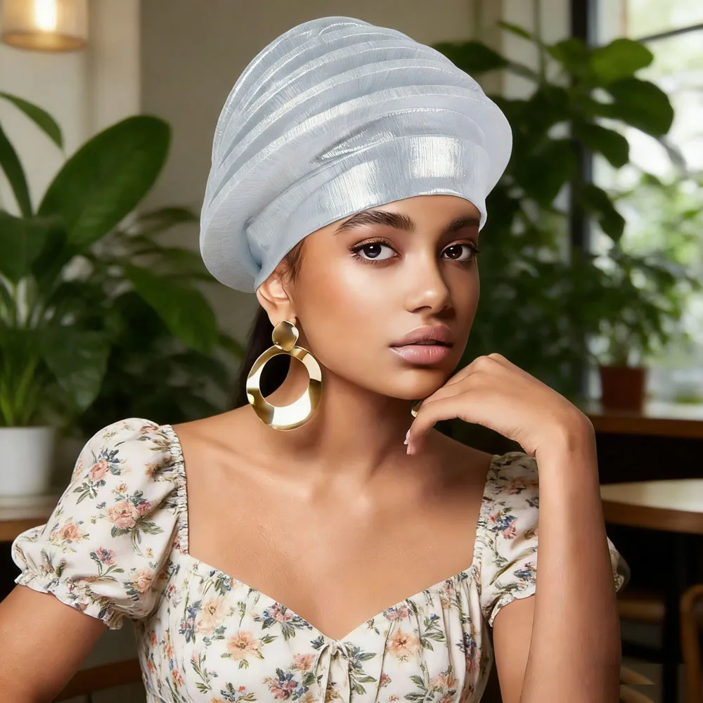 

Индийский женский тюрбан с блестками и бриллиантами, плиссированная повязка на голову, африканский головной убор, свадебные повязки на голову, мусульманский хиджаб, шляпа, тюрбан