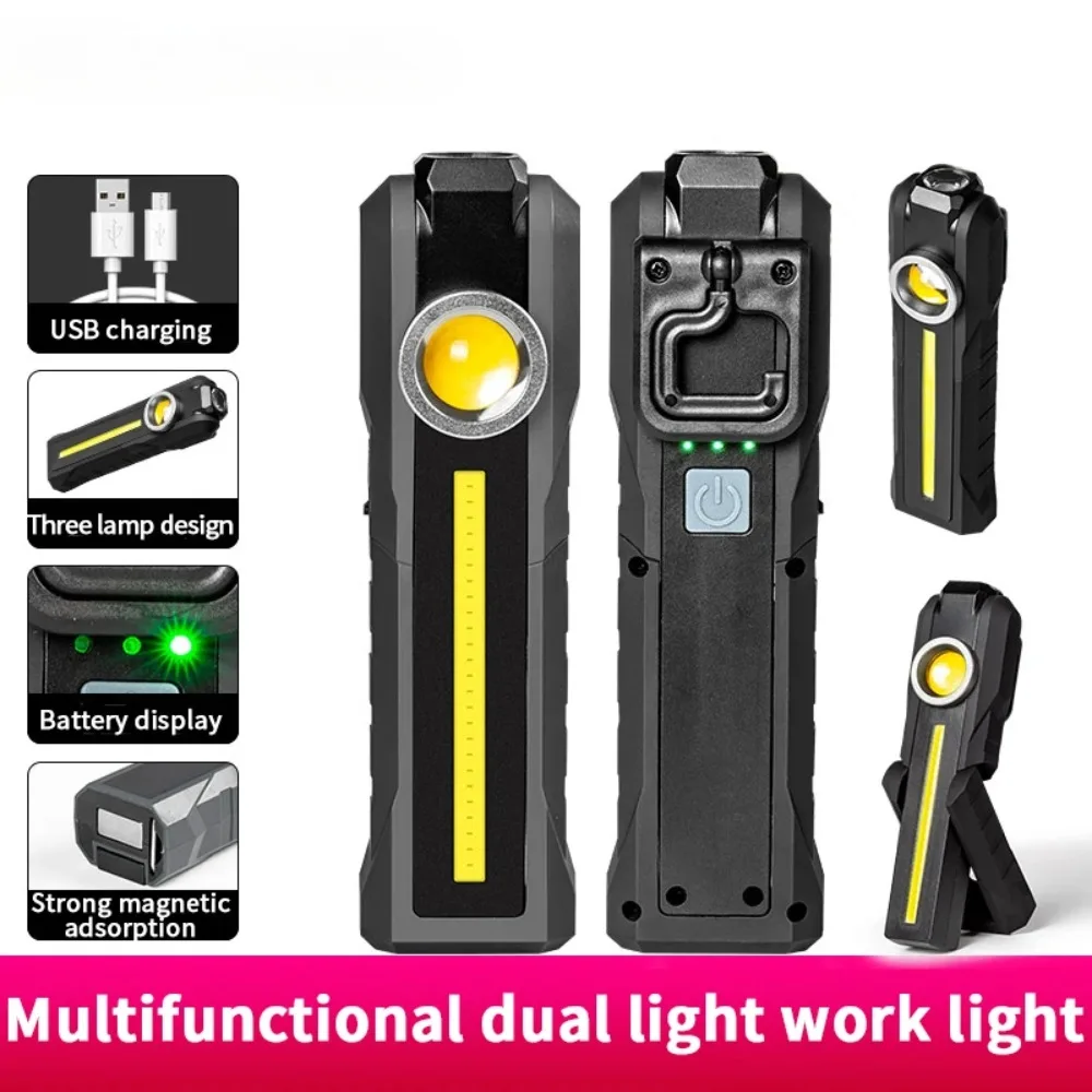 

Магнитный рабочий фонарь COB, портативный светодиодный фонарик, перезаряжаемый через USB, 4 режима освещения и хвостовой магнит для проверки кемпинга