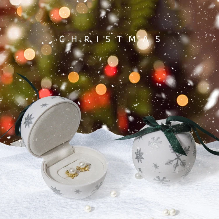 Christmas Ball Shaped Jewelry Box with Snowflake Pattern Surprise Gift Packaging Box Propose Ring Pendant Storage Hoder