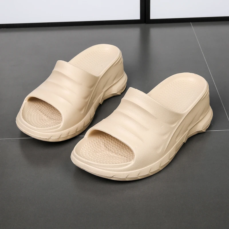 Dames Slippers Zomer Eva Effen Kleur Sleehak Open Teen Huis Badkamer Slippers Antislip Zachte Dikke Onderkant Damesschoenen