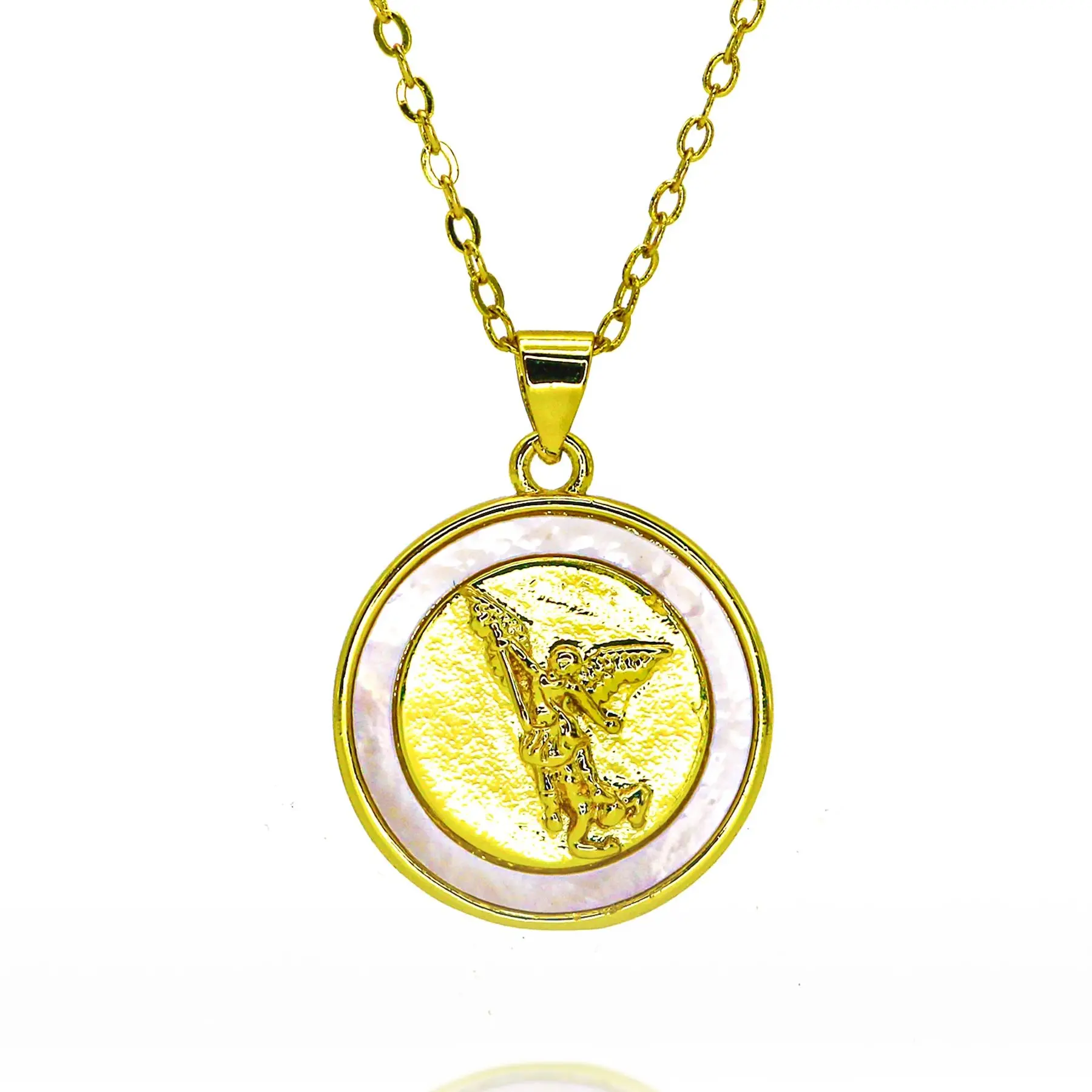 Gold Plated Oval Archangel Saint Michael Hollow Pendant San Miguel Arcangel Necklace for Women Men Catholic Jewelry Charms Gifts