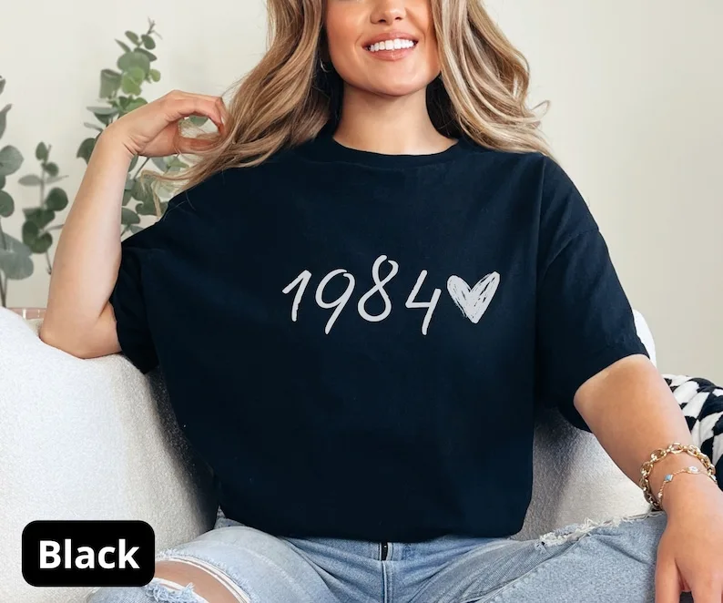 Ano de nascimento personalizado T-shirt, número personalizado T, camisa gótica, 100% algodão, presente de aniversário, 30th, 40th, 50th, 1984
