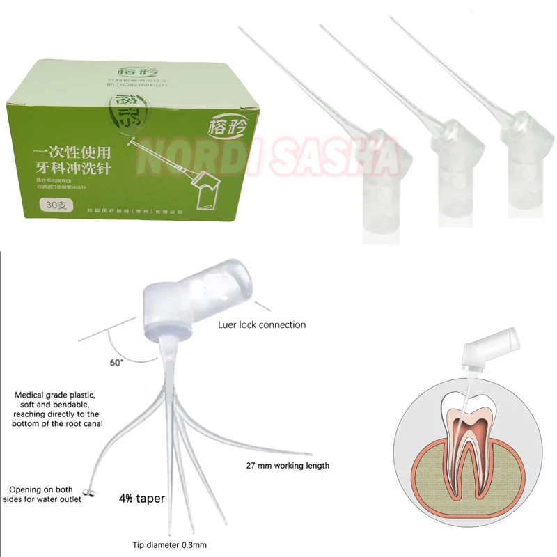  30Pcs Dental Endodontic Endo Irrigation Needle Tip IrriFlex Style Root Canal Syringe Irrigation Needles With Bilateral Open
