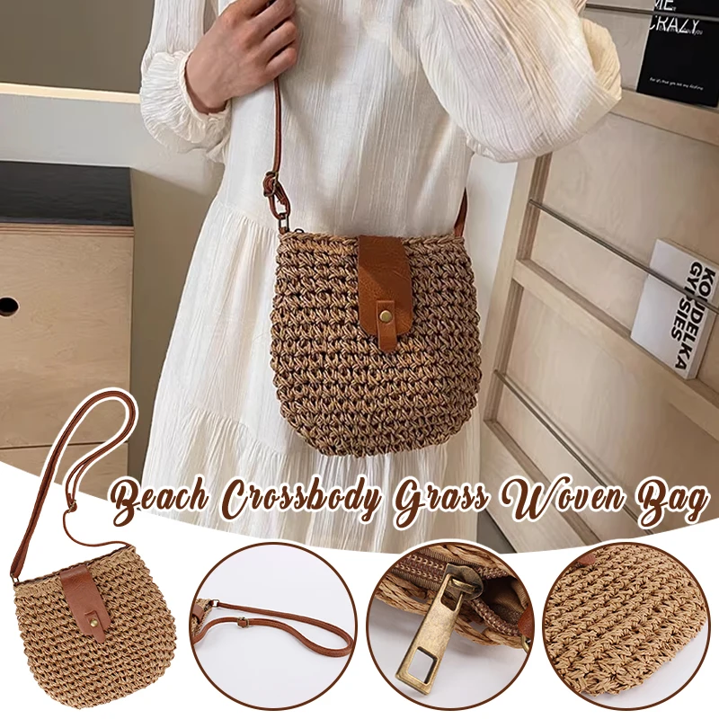 

Outdoor Beach Vacation Crossbody Bag - Adjustable Woven Straw Purse for Women, Multi-Functional Summer Handbag