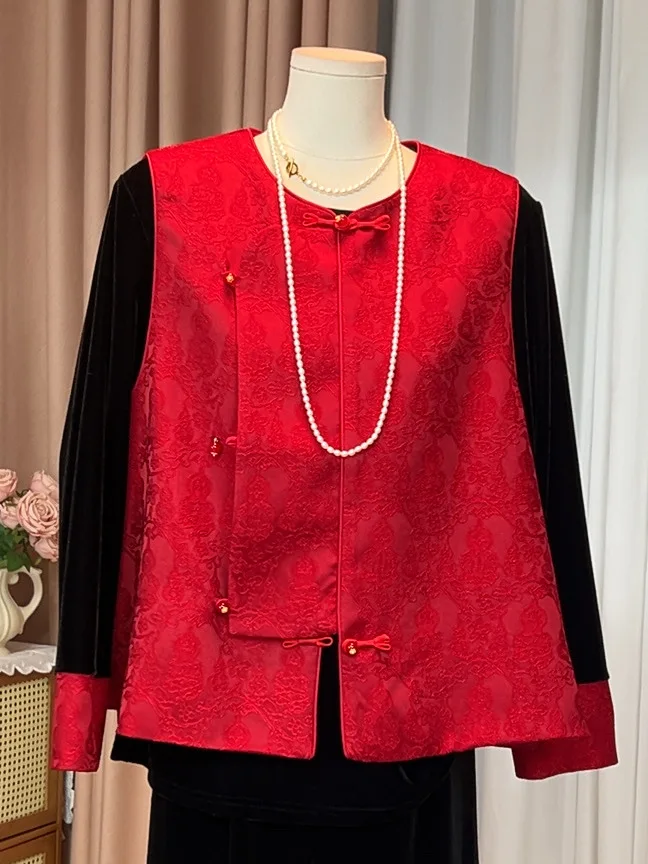 

Красный женский жилет с вышивкой в китайском стиле, на пуговицах, с цветочным узором, укороченный, из атласа, новинка весенней коллекции