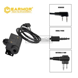 EARMOR PTT Adapter M51 Tactical Headset PTT Kenwood & AUX Radio Interface