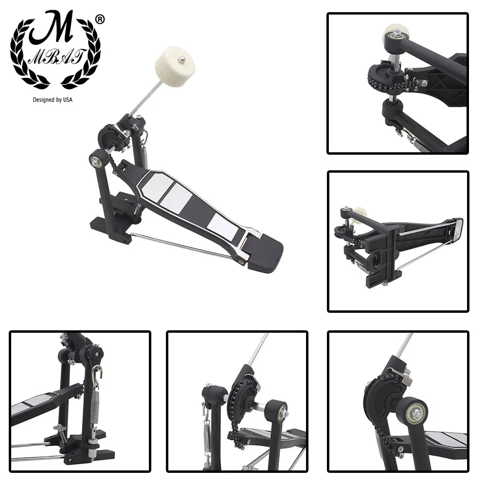 M MBAT Bass Drum Pedal Foot Kick Beater Singer Tension Spring and Single Chain Drive Percussion Instrument Part & Accessories