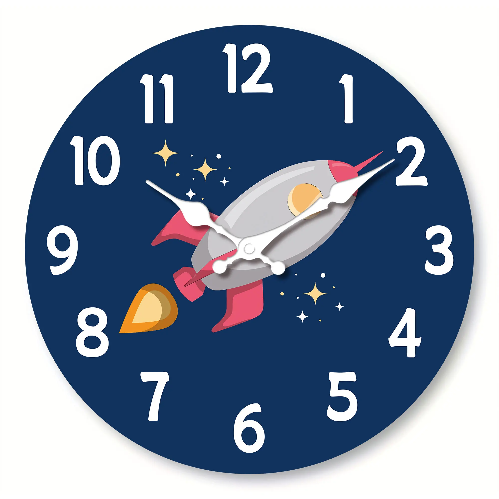 1pc 12 inch wooden wall clock, space rocket design cartoon wall clock, silent clock, suitable for living room bedroom, room deco