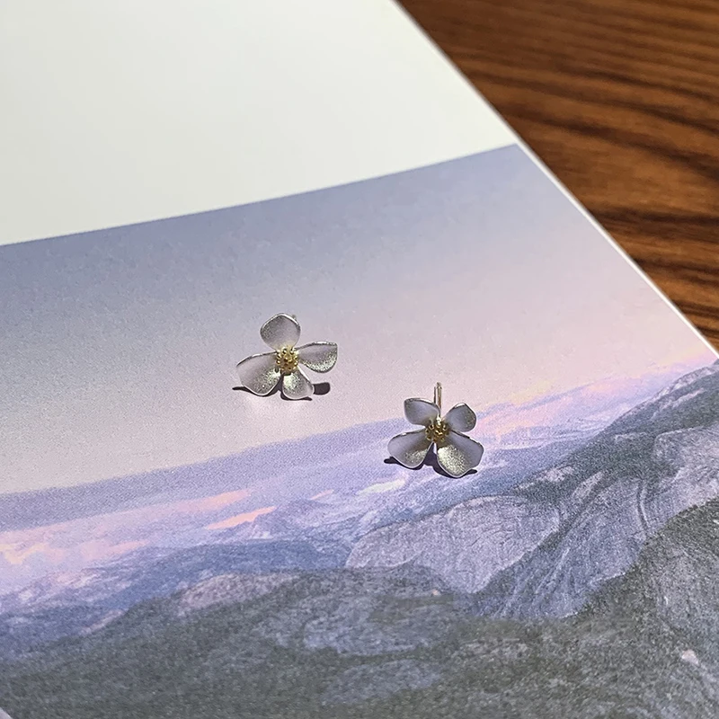 حقيقي 925 فضة صغيرة غير النظامية قرط صغير زهري للنساء الحد الأدنى غرامة مجوهرات هندسية البوهيمي اكسسوارات