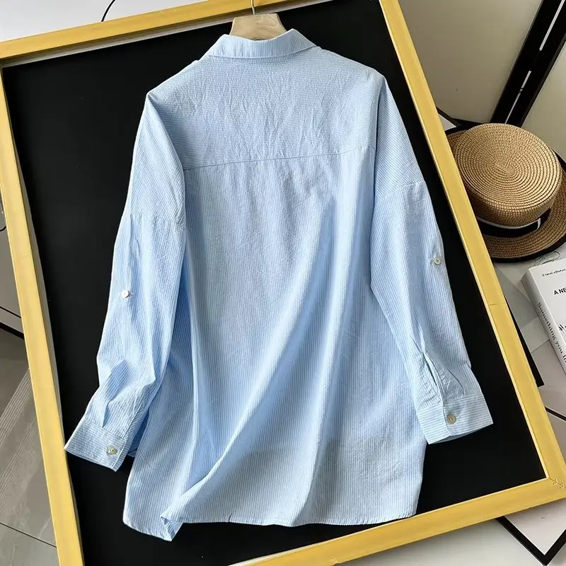 Maxdutti Fashion Boyfriend Shirt Women Cotton New Blouse Ladies Drop Shoulder Loose  Casual Tops