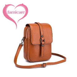 Women Bag Genuine Leather Crossbody Shoulder Bag Solid Color Leisure Multi Function Fashion Mobile Bag Female Ladies Messenger