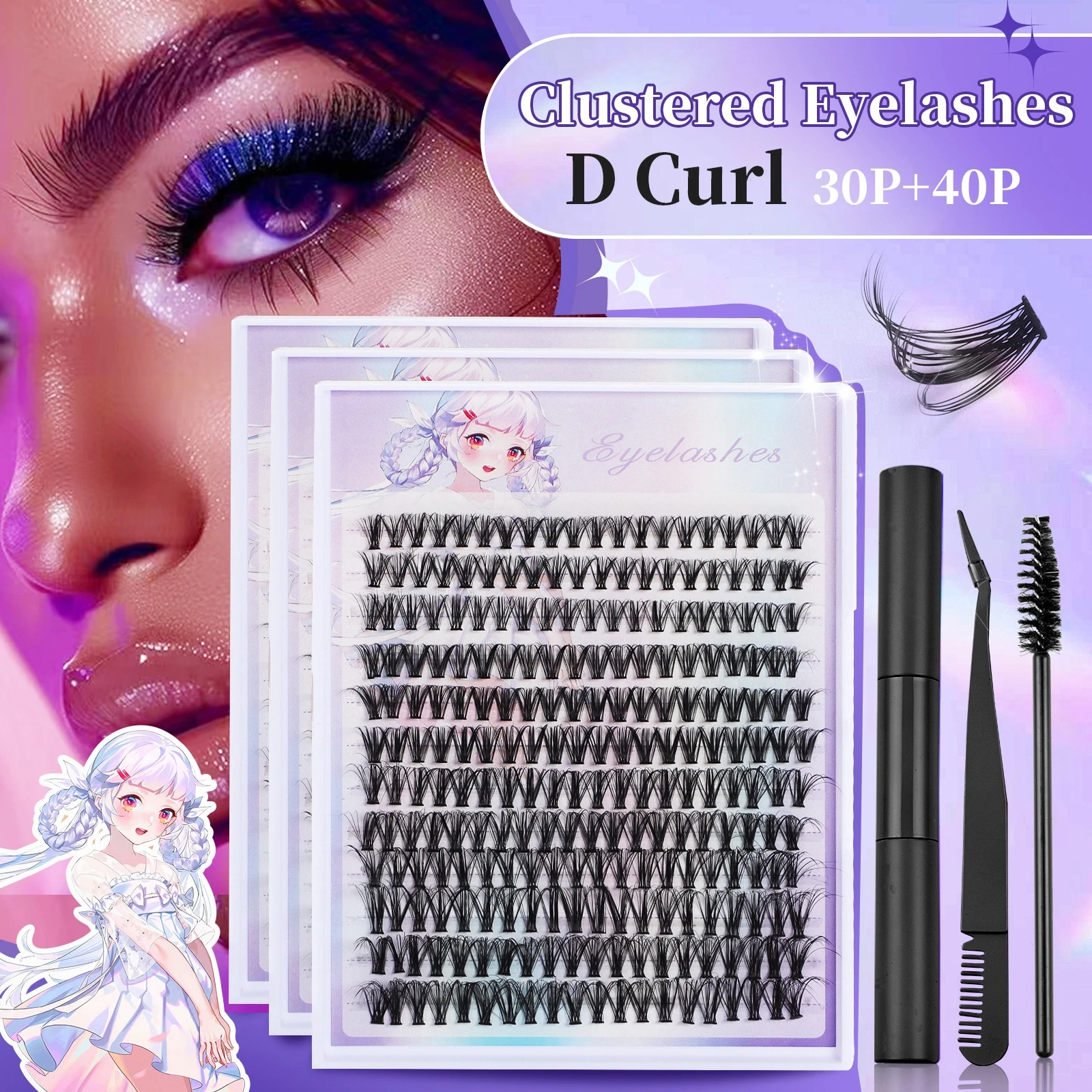 

Cluster Lashes 240pcs DIY Eyelash Extension D Curl Long Individual Lashes Mixed Tray Faux Mink Lash Clusters Extensions 12-16mm