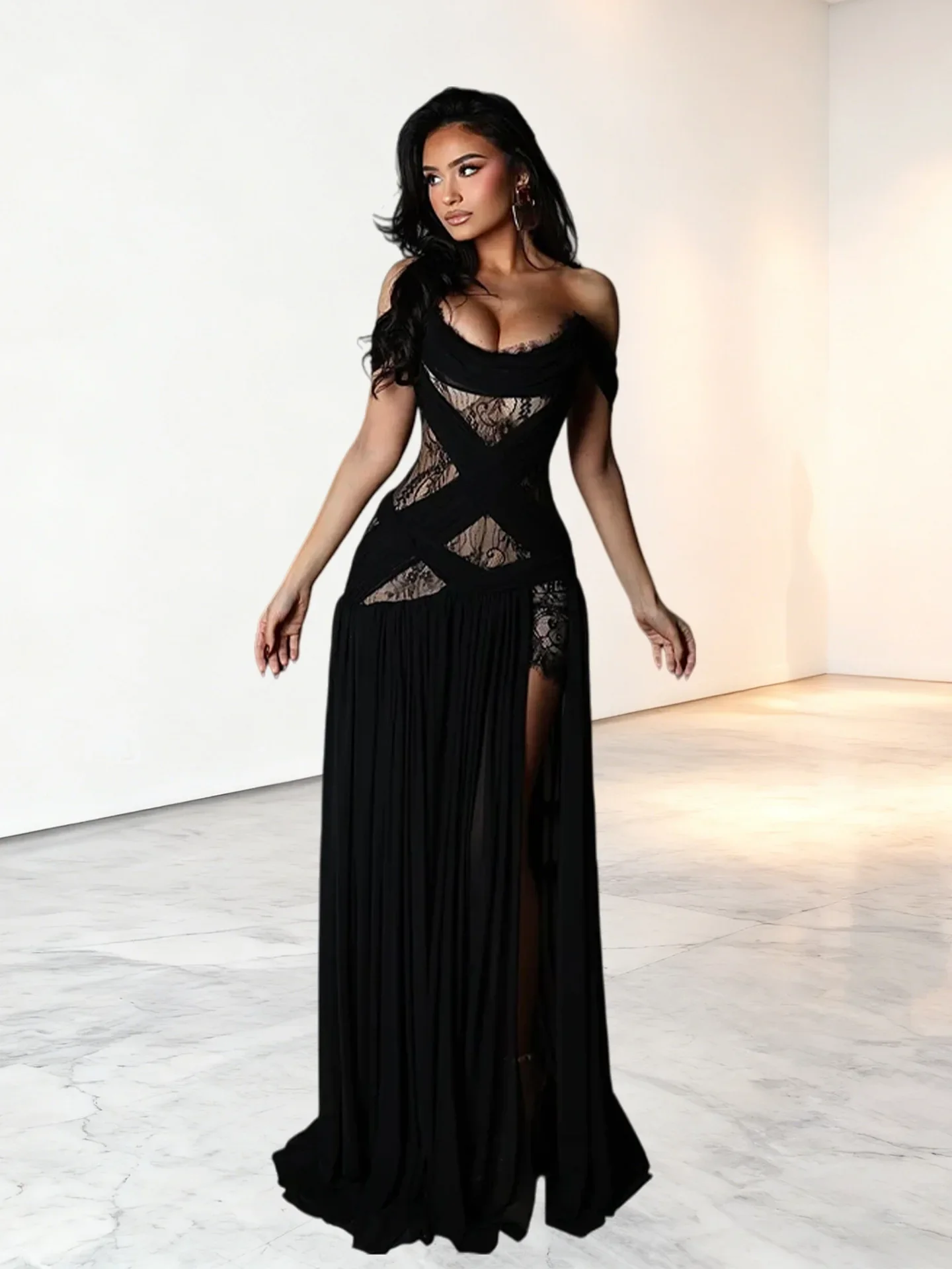 Robe élégante pour femmes, nouvelle robe sexy en dentelle, micro-transparente, fendue