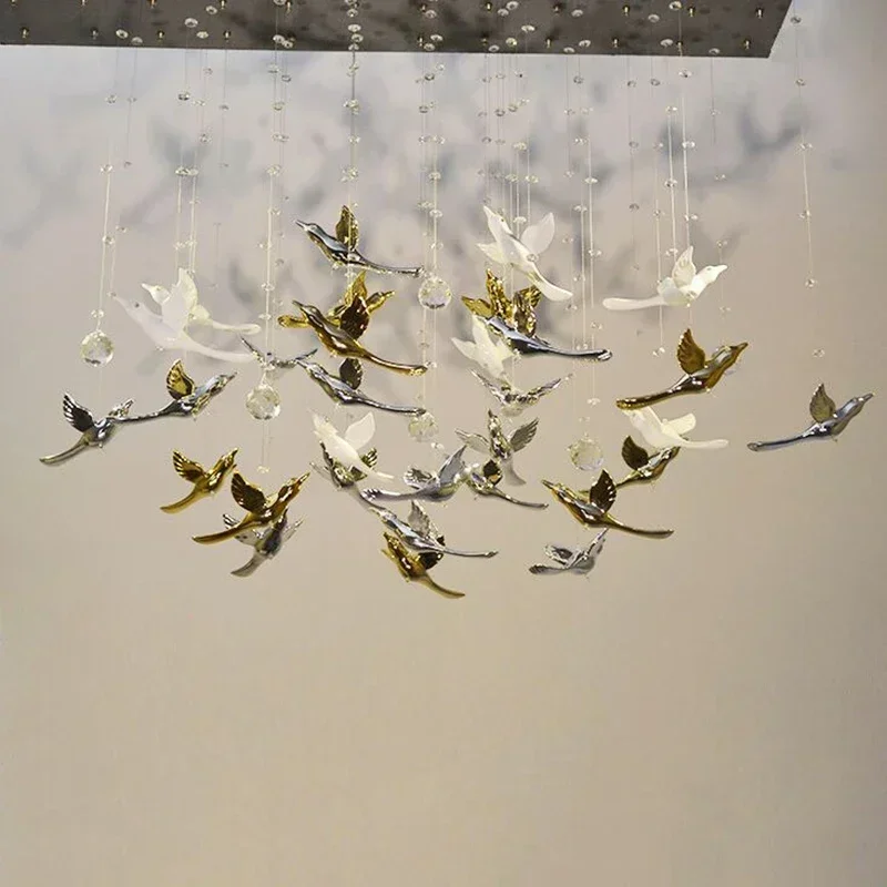 Electroplated ABS Bird Ceiling Aerial Hanging Ornaments Kindergarten Clothing Store Flying Bird Decoration Bar Mall Stair Crafts