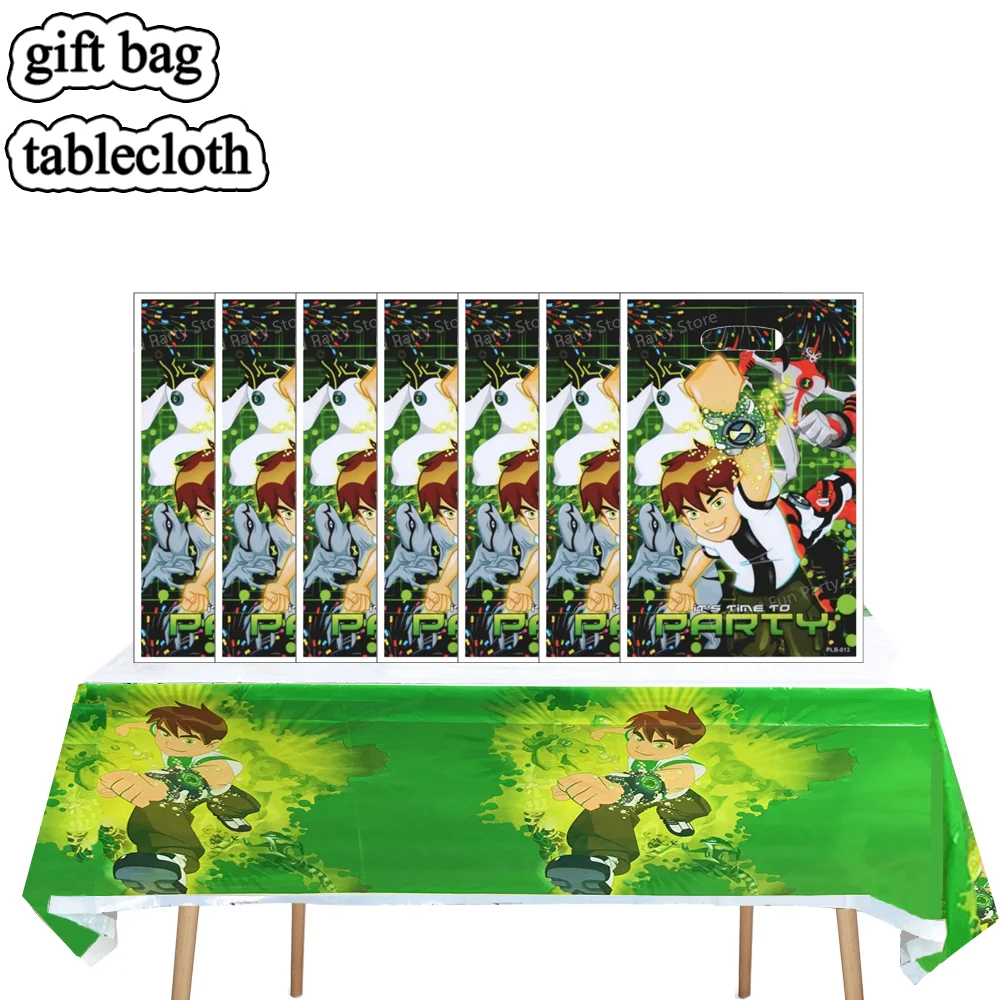 Cartoon Ben-10 Tablecloth Kid Favor Birthday Pack Event Party Gift Bags Baby Shower Disposable Tableware Sets Free Shipping