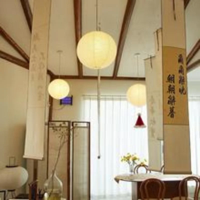 Lsamu japonés, linterna de Arte de papel, bola, luz colgante Circular blanca, arte de papel de arroz, sala de té, sala de estar, dormitorio, lámpara Zen, iluminación