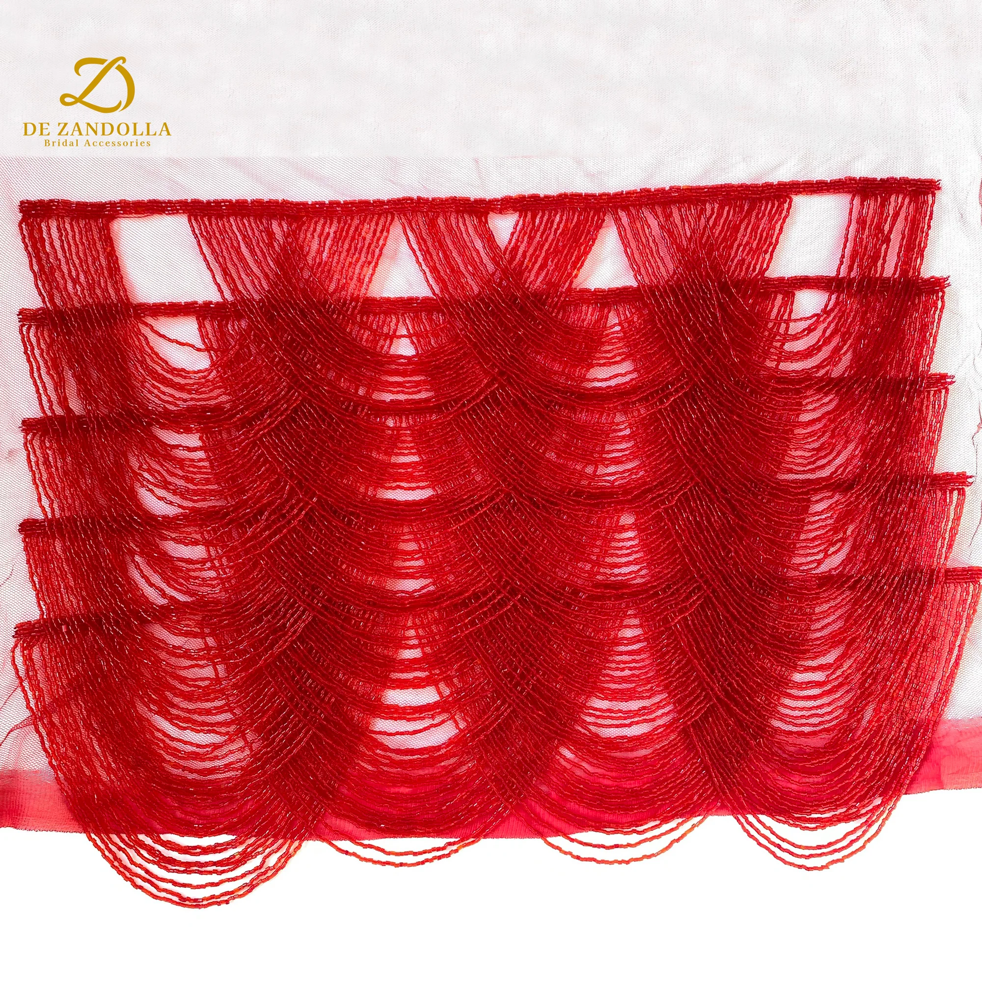 5 Rows Red Bridal Wave Tassel Rows Tassel With Beads Mesh Hand Sewing For Wedding Dresses Dresses Home Decor Lace Patch 47x34cm