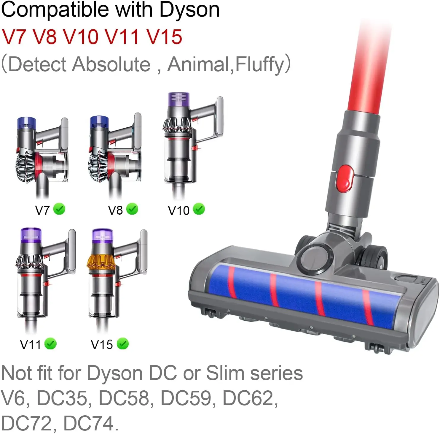 Soft Roller Brush  Head For Dyson V7 V8 V10 V11 V15 Gen5 Cordless Stick Vacuum Cleaners Carpet Hardwood Floor Head Replacement