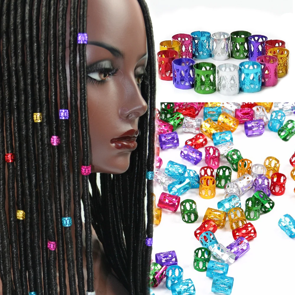 100Pcs/Lot Mix Silver Golden Plated Hair Ring Braid Dread Dreadlock Hole Micro Beads Adjustable Cuff Clip Metal Tube Ring Lock