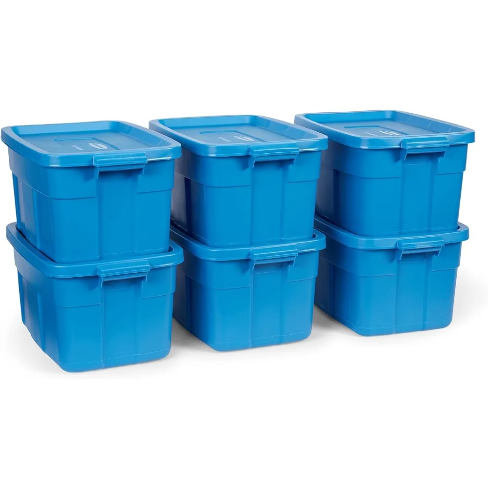 

k️ 14 Gallon Storage Totes, Pack of 6, Durable Stackable Storage Containers with Lids, Nestable Plastic Storage Bins f