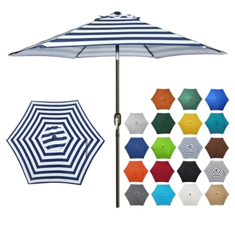 

7.5 ft Patio Umbrella, Yard Umbrella, Outdoor Market Umbrella with Push Button Tilt Crank BlueandWhite