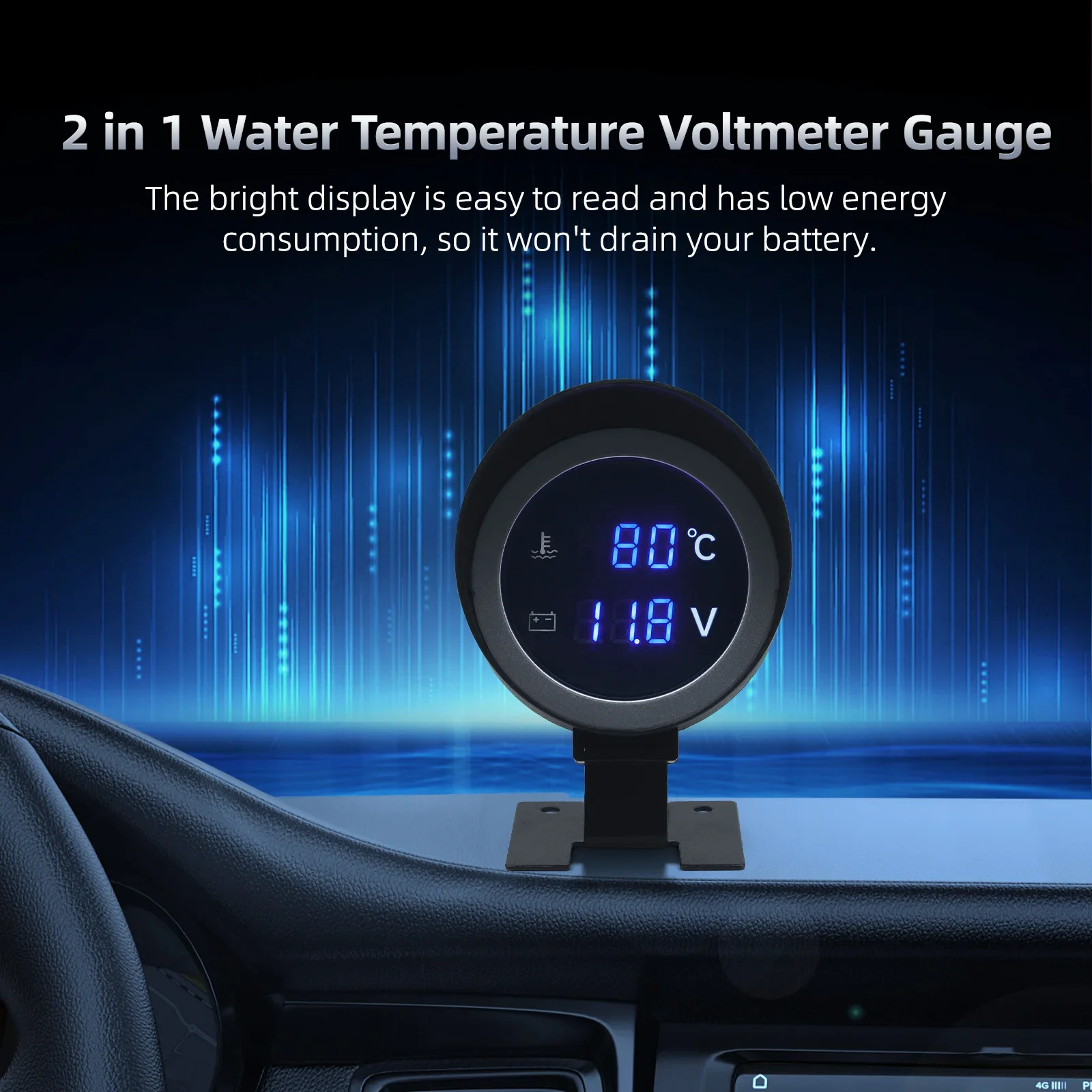 2 in 1 runde LED digitale Wassertemperaturanzeige Voltmeter Volt Spannungsmesser Temperatura Moto für 12V24V Auto LKW Temperatursensor – Detail 5