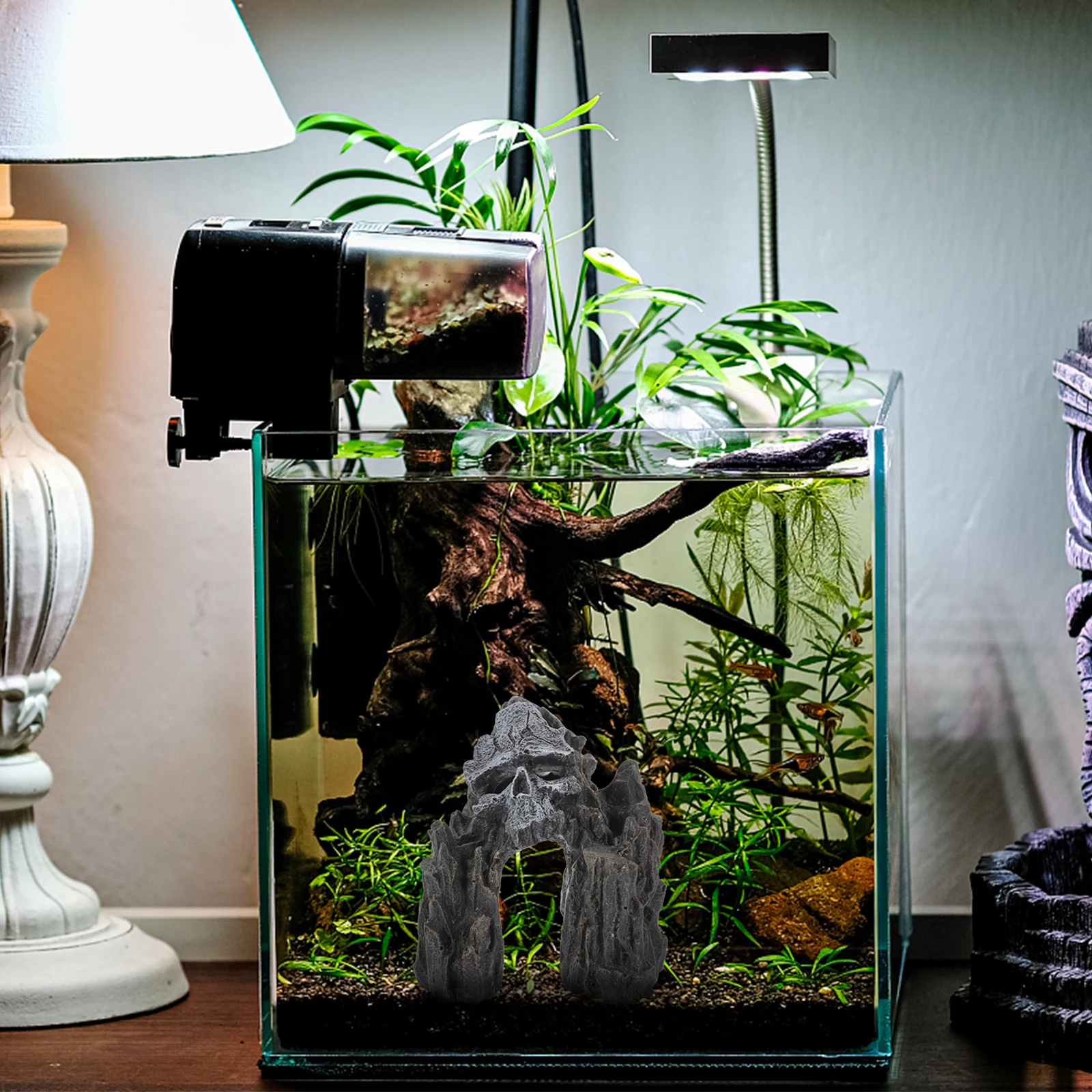 

Skull Cave Decoration Aquarium Hideout Freshwater Decorations Landscaping Decorative Habitat for Fish Tank Resin