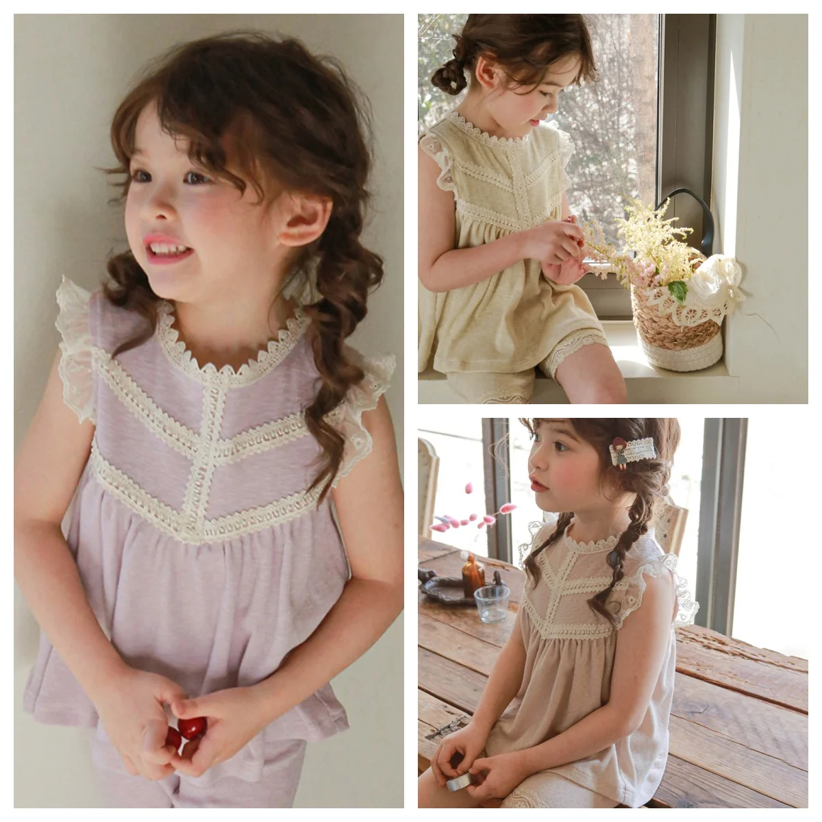 

Children's Clothing Girls T-Shirt kids Clothes Baby Girl chic lace-rimmed vest Tops Summer
