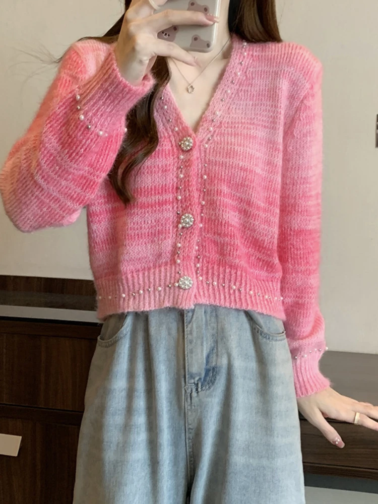 aduated Color V-Ne Knitted Sweater Women's ort Sle Soft Cozy Autumn New Faion Unique Sweet Outerwear Cardigan