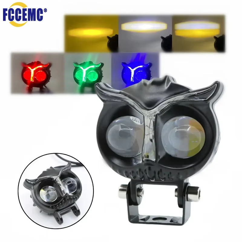 Owl Motorcycle Spotlights RGB Led Auxiliary Headlights Waterproof Mini Additional Lights Fog Lamp Motorcycle Accessories 12V