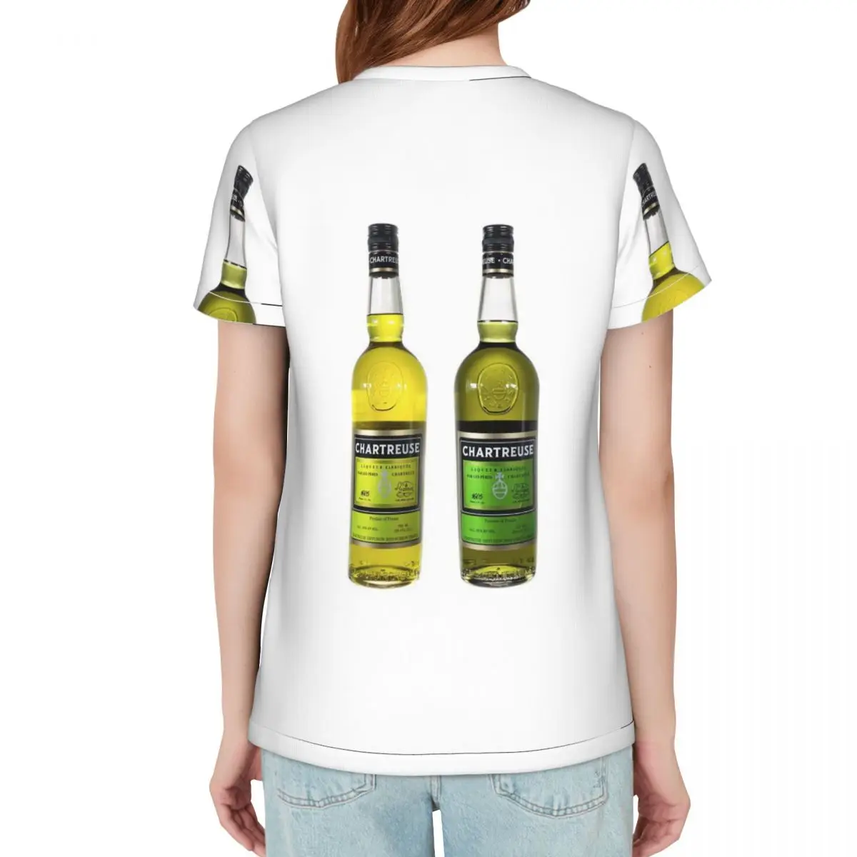 Green Chartreuse Bottle Oil Painting Drink T-Shirt Women Short Sleeve T Shirts O-Neck Clothing Cotton Summer Tees Streetwear
