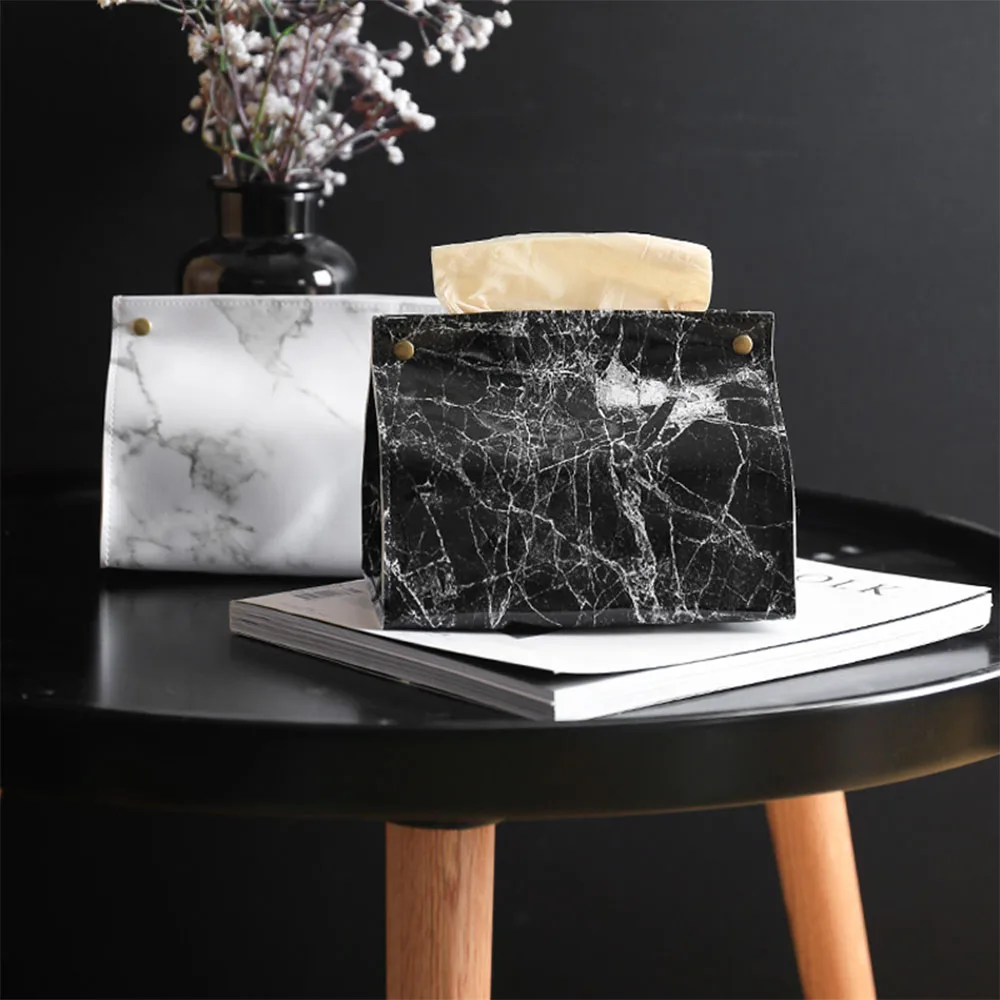 

Creative Kitchen Tissue Box PU Leather Marble Pattern Home Car Towel Napkin Papers Bag Holder Storage Box For Home Decoration