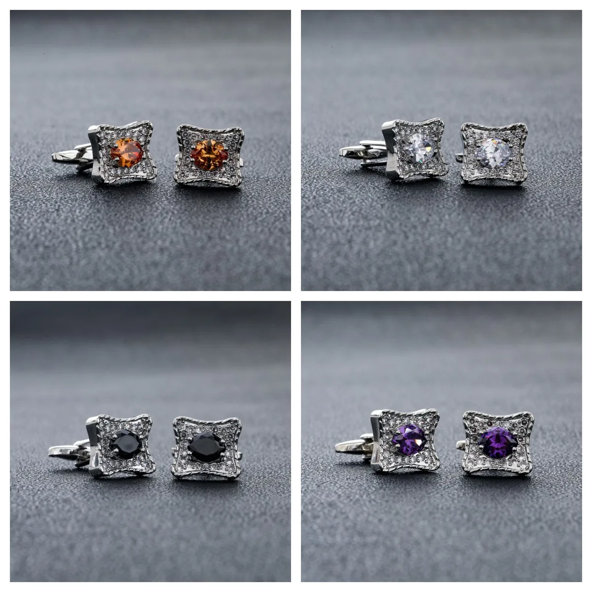 

Concave rectangular zircon cufflinks new fashion men's formal wear independent station hot sale cufflink silver col