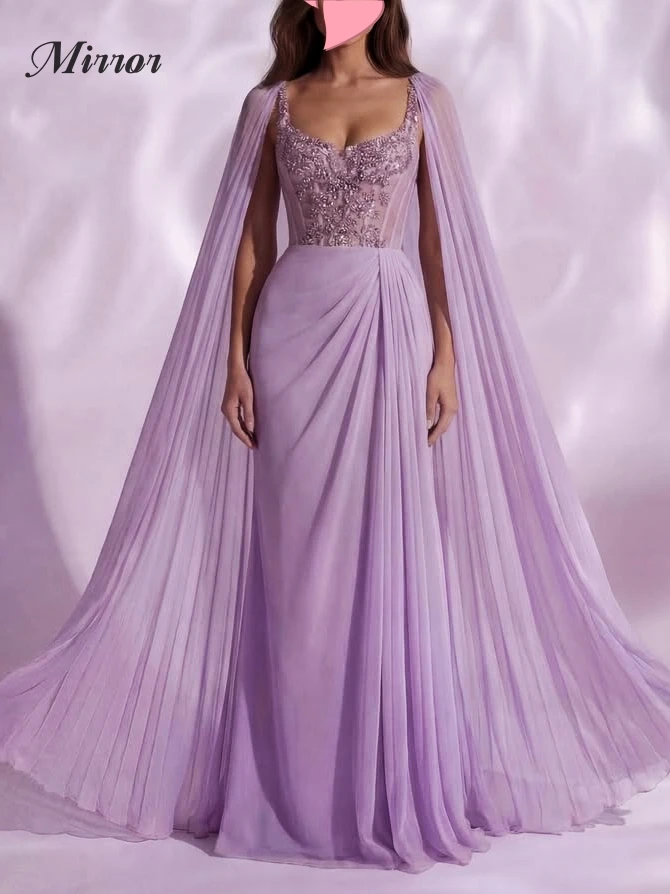 

Mirror Dress Elegant Vintage Sweet Lilac Beads Chiffon Backless New Customize Formal Occasion Prom Dress Evening Party Gowns