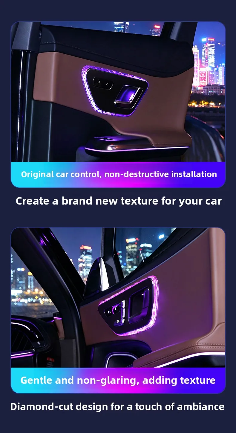 4 Stück RGB LED Kristall-Türgriffrahmen-Zierleisten für Mercedes-Benz C E GLC S Klasse W206 W214 X254 W223, Innenraum-Atmosphärenbeleuchtung – Detail 2