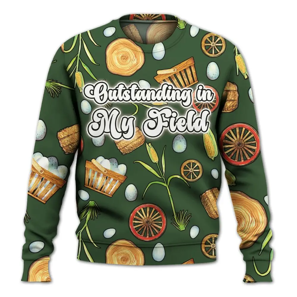 Outstanding In My Field Shirt, Christmas Farm, Cute Farm Pattern, Farm Christmas Unisex Gift Shirt For Farmer Knitted Sweater