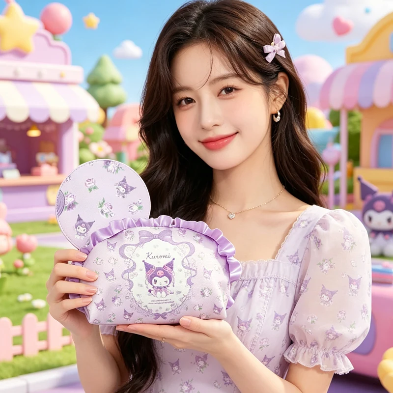 

Hello Kittys Cosmetic Bag Lipstick Storage Sanrios Kuromi Fresh Sweet Lace Anime Girl Cartoon Printing Ruffles Fresh Kawaii