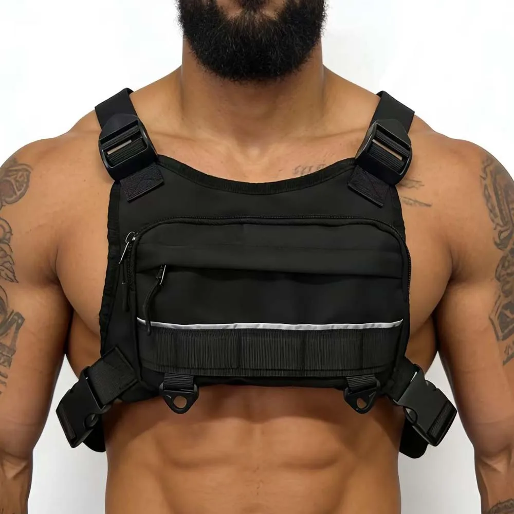 

Спортивная нагрудная сумка, жилет для бега с карманом на молнии, многофункциональная нагрудная сумка для походов и фитнес-тренировок.