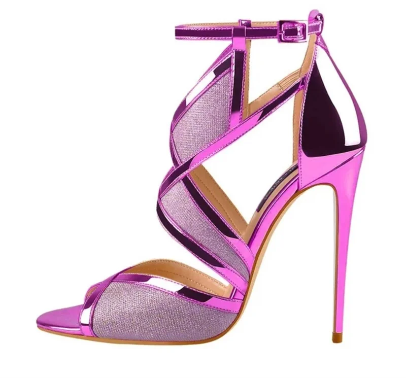 Onlymaker Women\'s High Heel Sandals Ankle Strap Peep Toe Stiletto Gold Glitter Sandals Large Big Size 5-15 Wedding Party Dress
