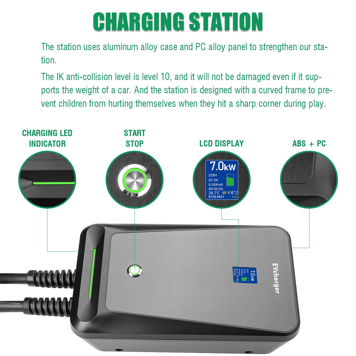 lefanev EV Charger Type 2 16A 3 Phase EVSE Wallbox Electric Car Charge with 6.1M Cable IEC 62196-2 for Benz