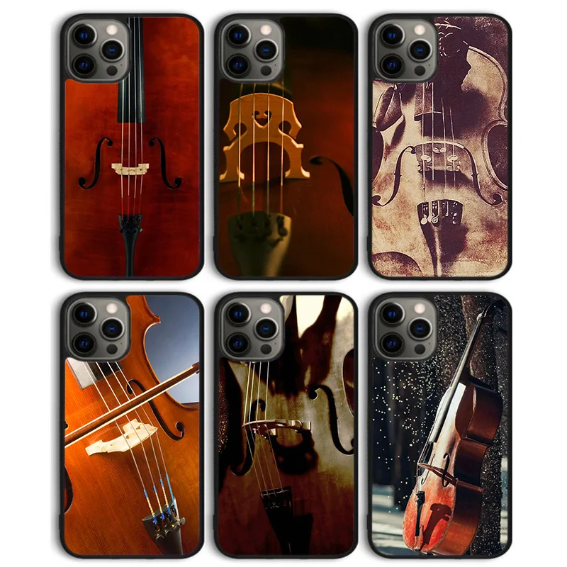 Wood Cello Violin Phone Case Back Cover for iPhone 16 15 SE2020 14 13 11 12 Pro Max mini XS XR X PlusS Shell Coque