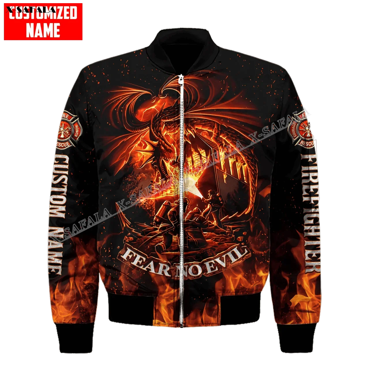 

Firefighter Fire Dragon 3D Printed Bomber Thick Jacket Adult Men Flight Pilot Zipper Coat Cotton Warm Winter