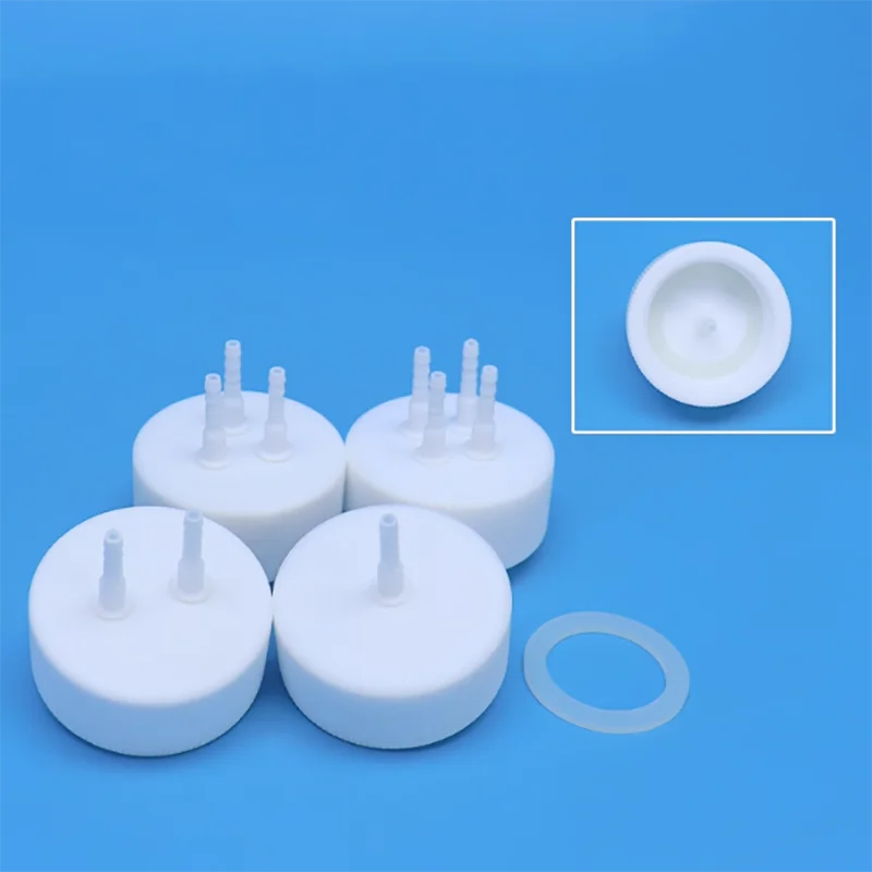 Cabeça de alimentação completa de PTFE GL45 tampa de garrafa de alimentação um furo dois furos três furos tampa de quatro furos
