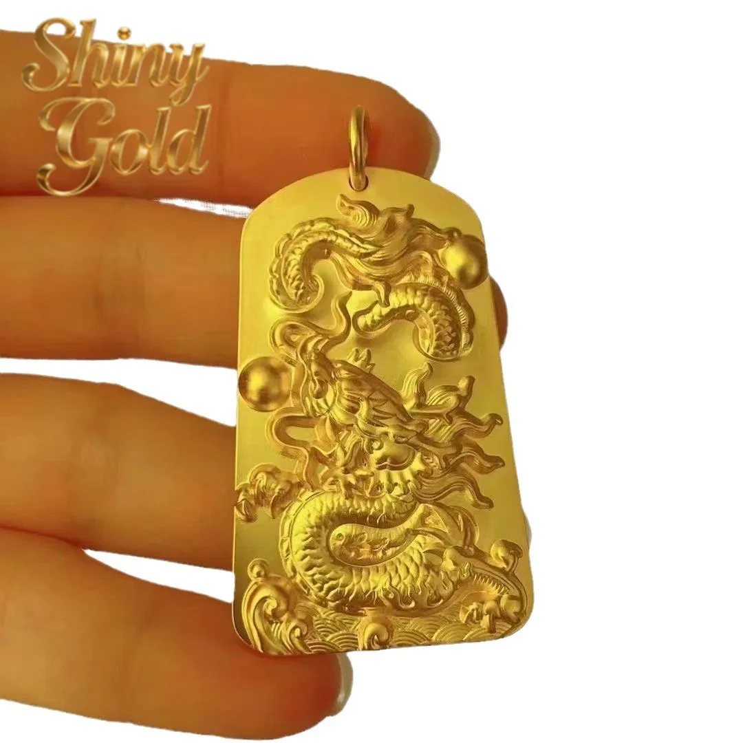 ShinyGold Men's 24K Gold AU999 Pearl-Nickel Dragon Cloud Pendant Ancient-chiseled Dragon With Pearl-nickel Scales, Edgy For Lea